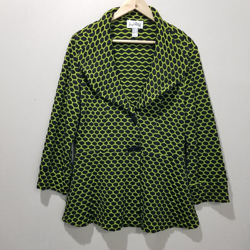 Joseph Ribkoff Jacket Womens 18 Green Black Art to Wear Peplum Textured Wire